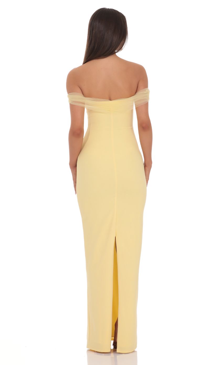 Product image for Tulle Off Shoulder Sleeve Maxi Dress in Yellow