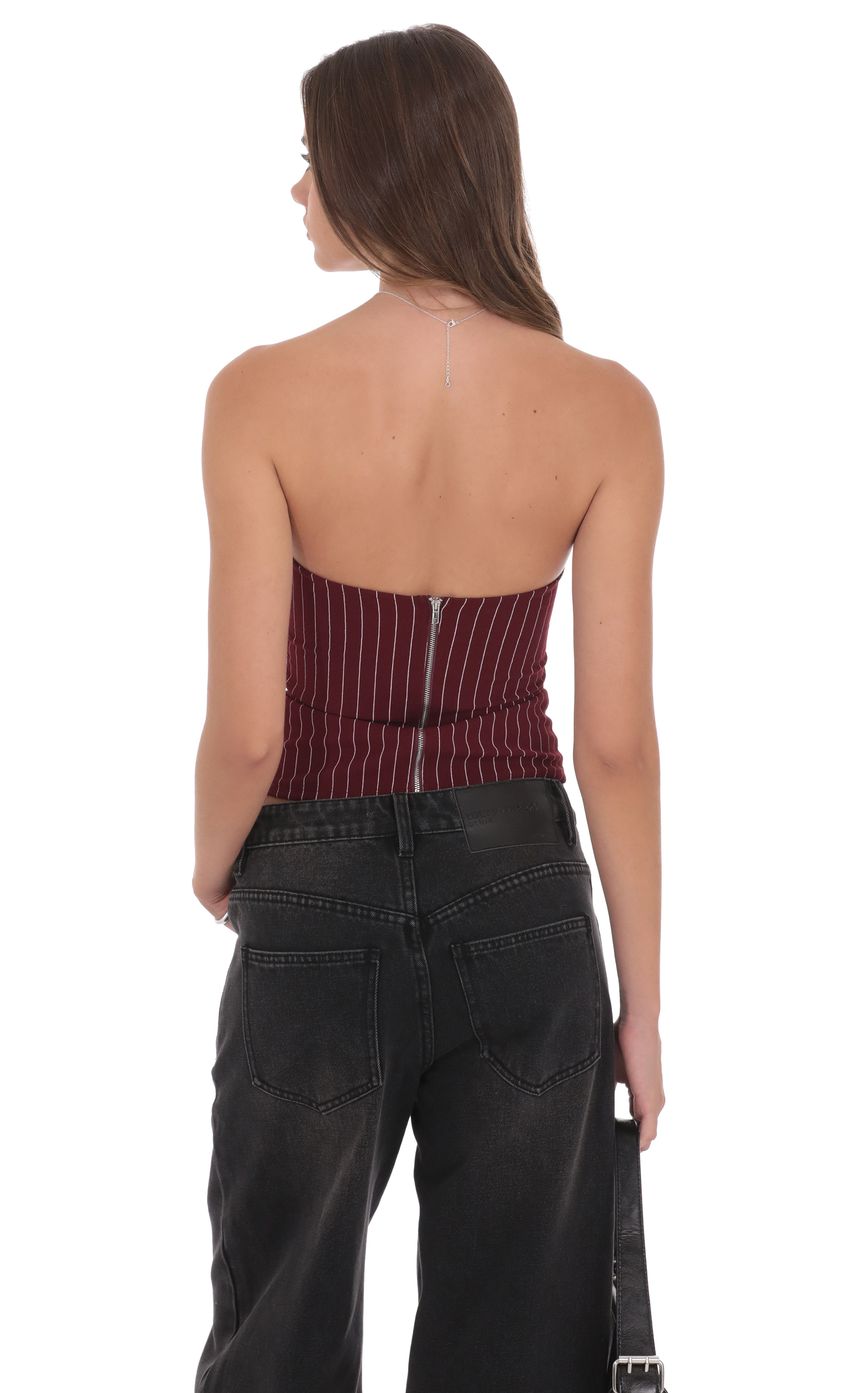 Product image for Pinstripe Strapless Buckle Top in Burgundy