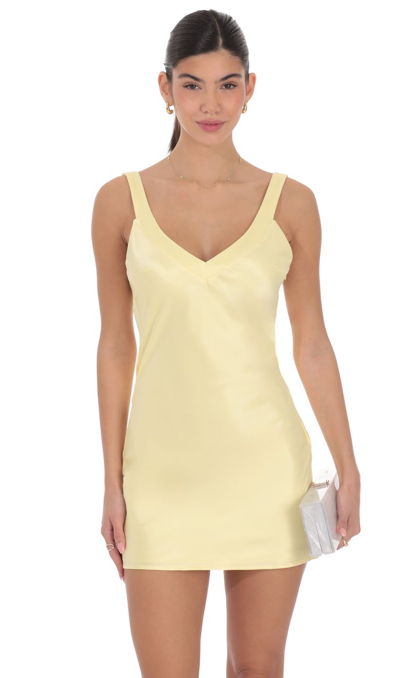 Product image for Satin Open Back Dress in Yellow