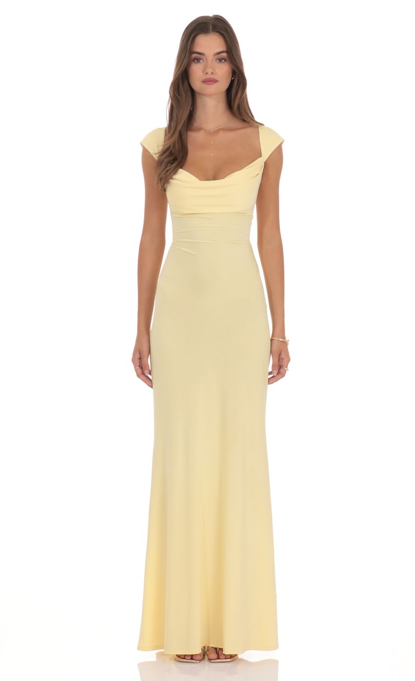 Product image for Strappy Cowl Neck Maxi Dress in Yellow