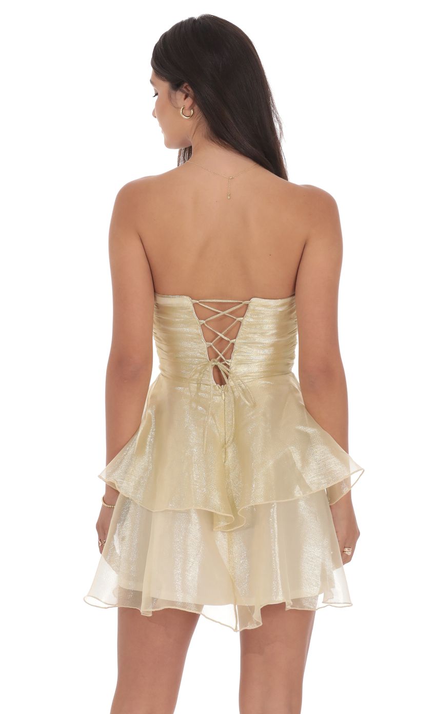 Product image for Petal Ruffle Strapless Dress in Gold