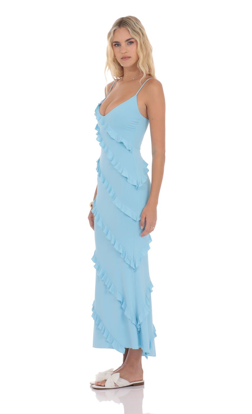 Picture Ruffle V-Neck Maxi Dress in Sky Blue. Source: https://media-img.lucyinthesky.com/data/product-media/850xAUTO/e9c324ff-eb24-46df-8faa-03d92d8d3634.jpg