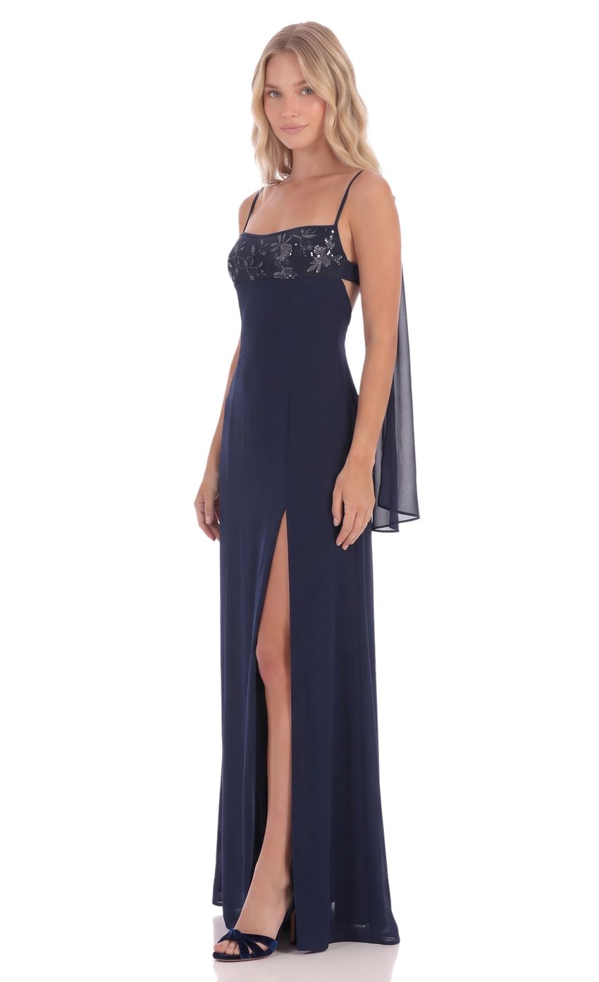 Product image for Floral Sequin Bust Maxi Dress in Navy