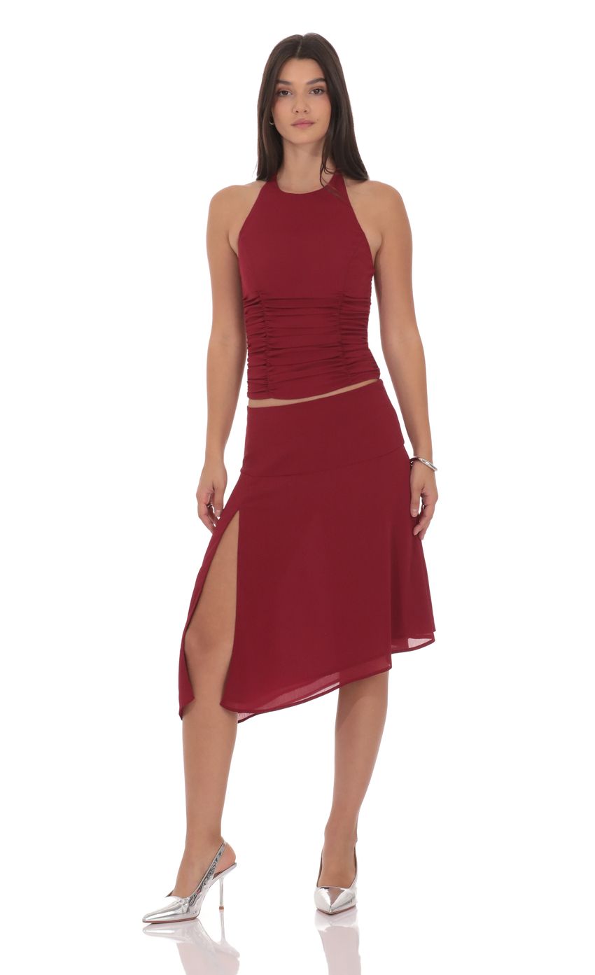 Product image for Asymmetrical Midi Skirt in Maroon