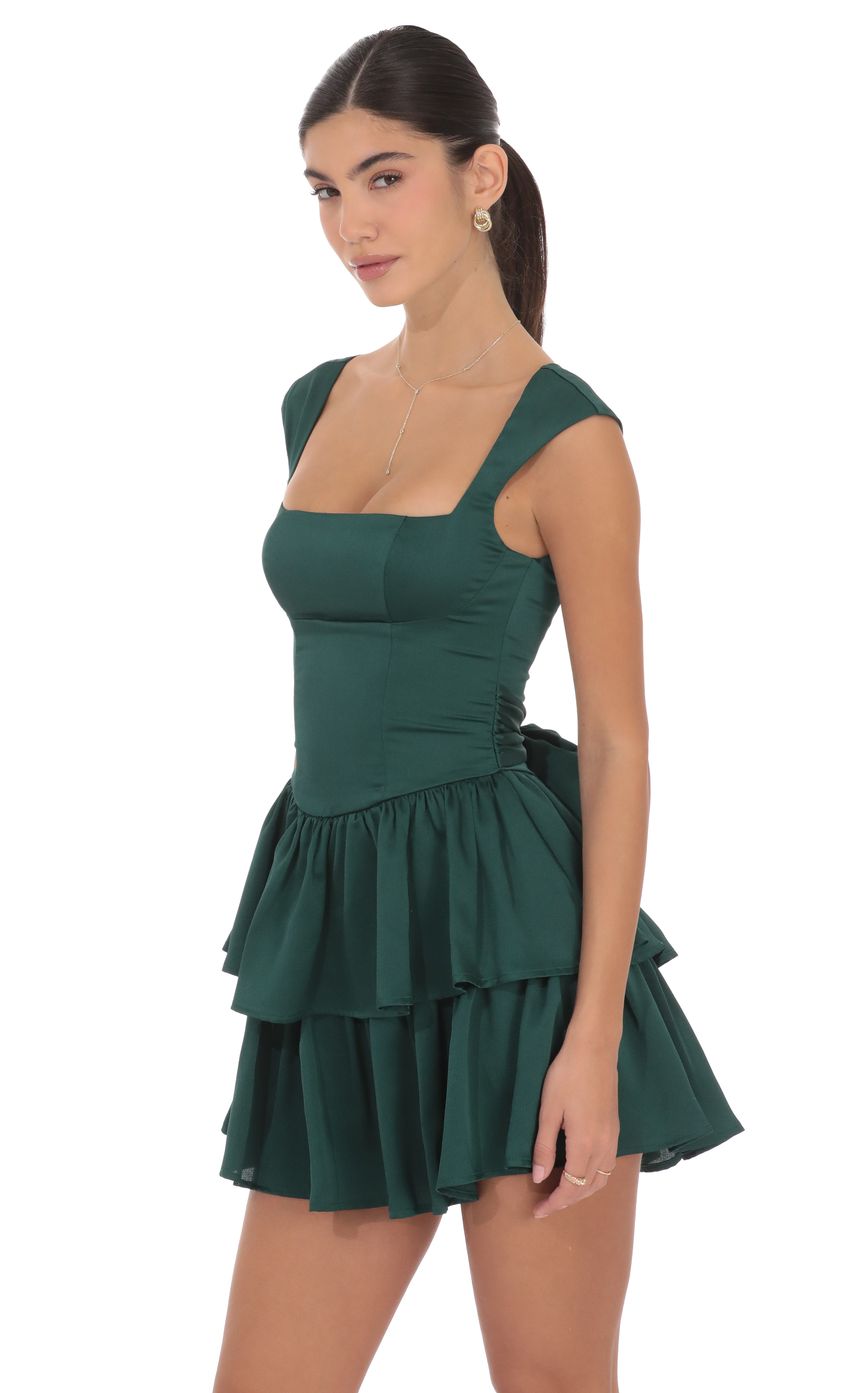 Product image for Satin Wide Strap Ruffle Dress in Green