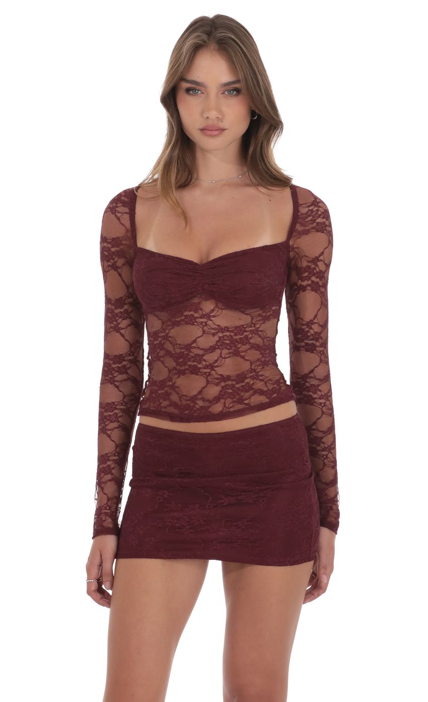 Product image for Sheer Lace Skirt in Burgundy
