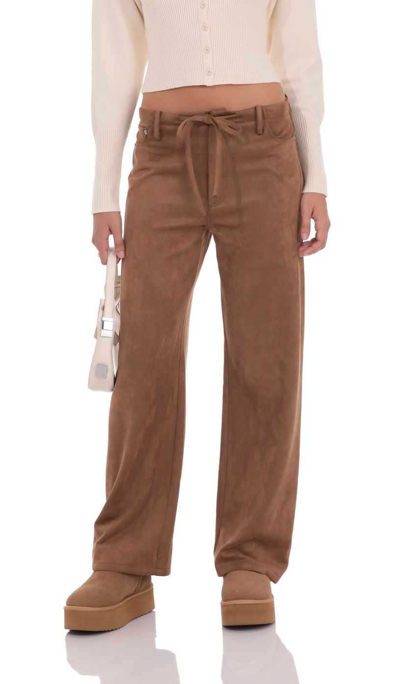Product image for Suede Straight Leg Pants in Brown