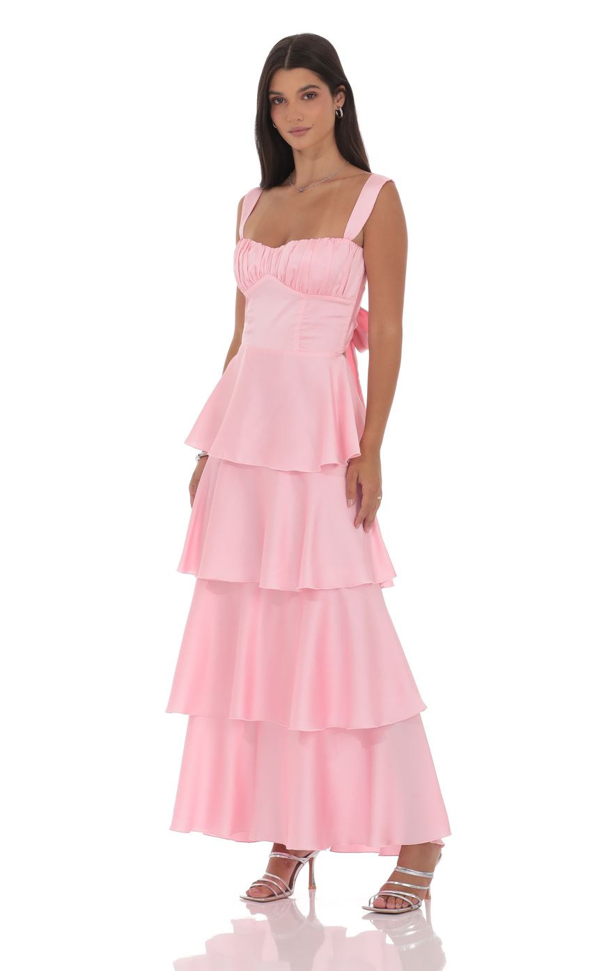 Product image for Satin Ruffle Maxi Dress in Pink