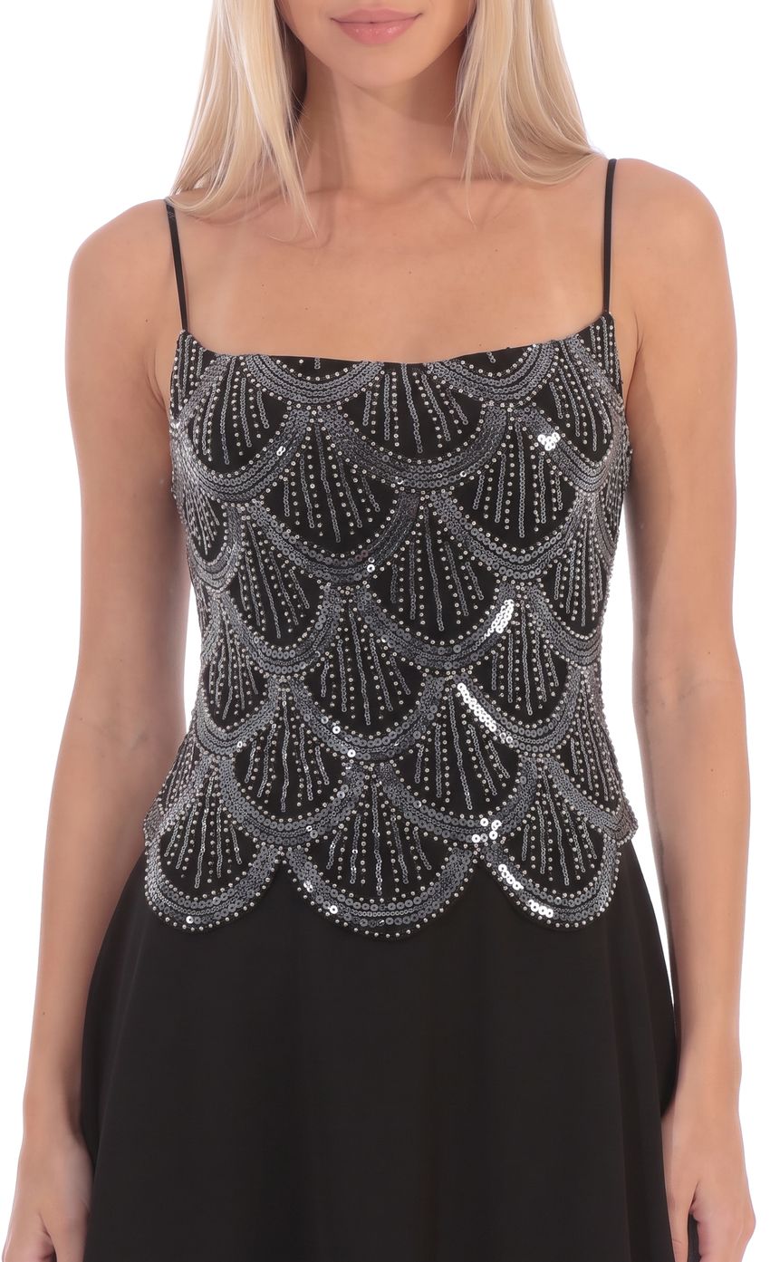 Product image for Sequin Scallop Mini Dress in Black