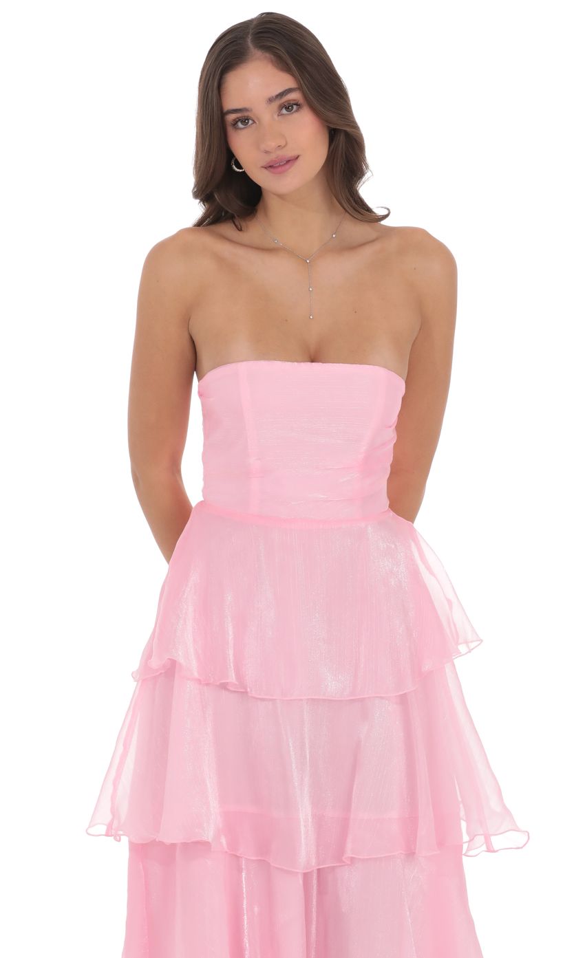 Product image for Corset Ruffle Strapless Maxi Dress in Pink