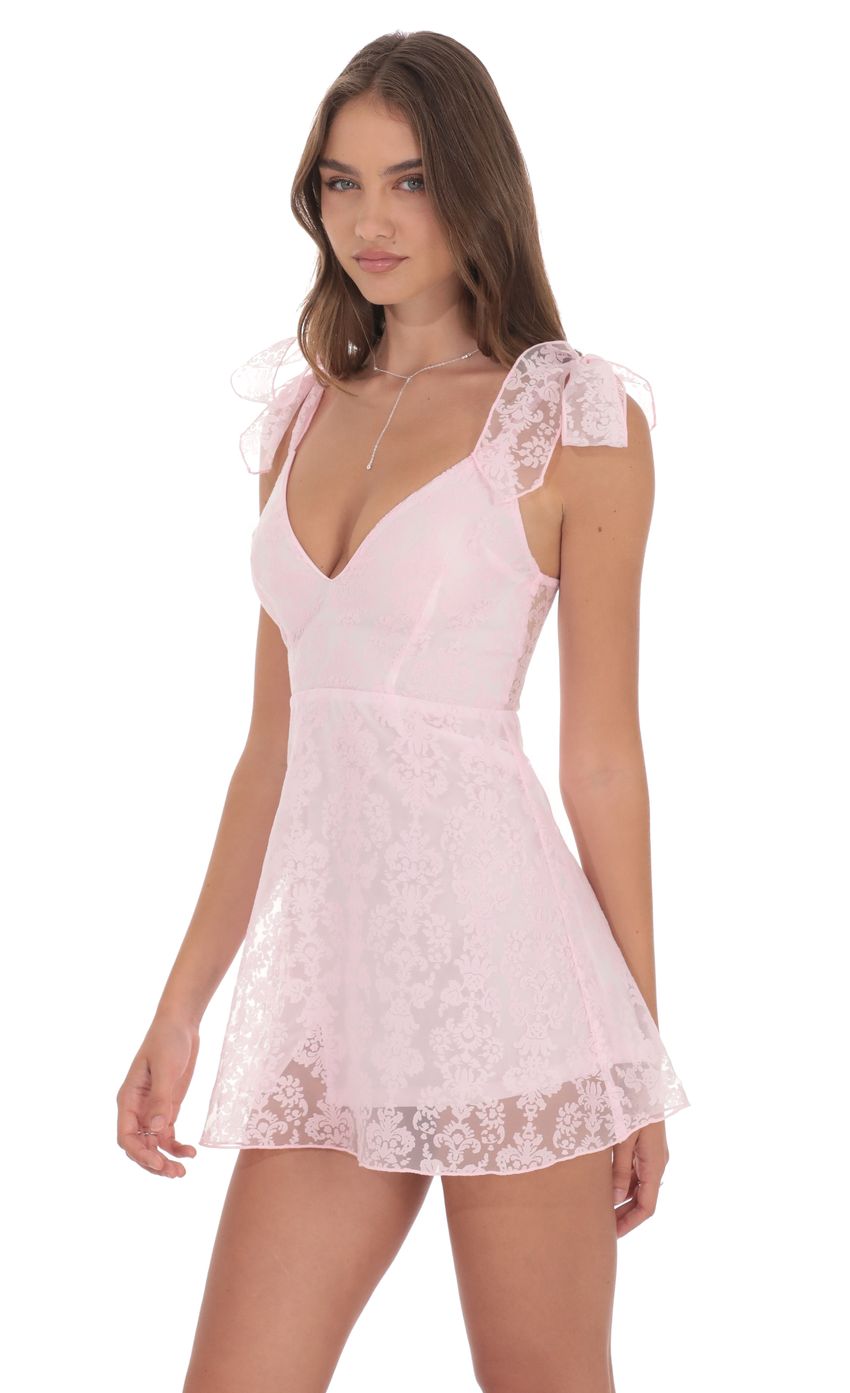 Product image for Motif Shoulder Tie A-line Dress in Pink
