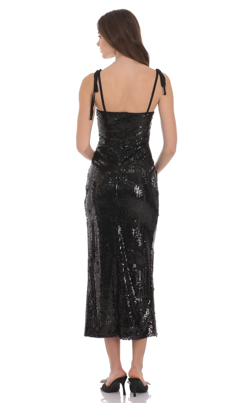 Product image for Sequin Shoulder Tie Maxi Dress in Black