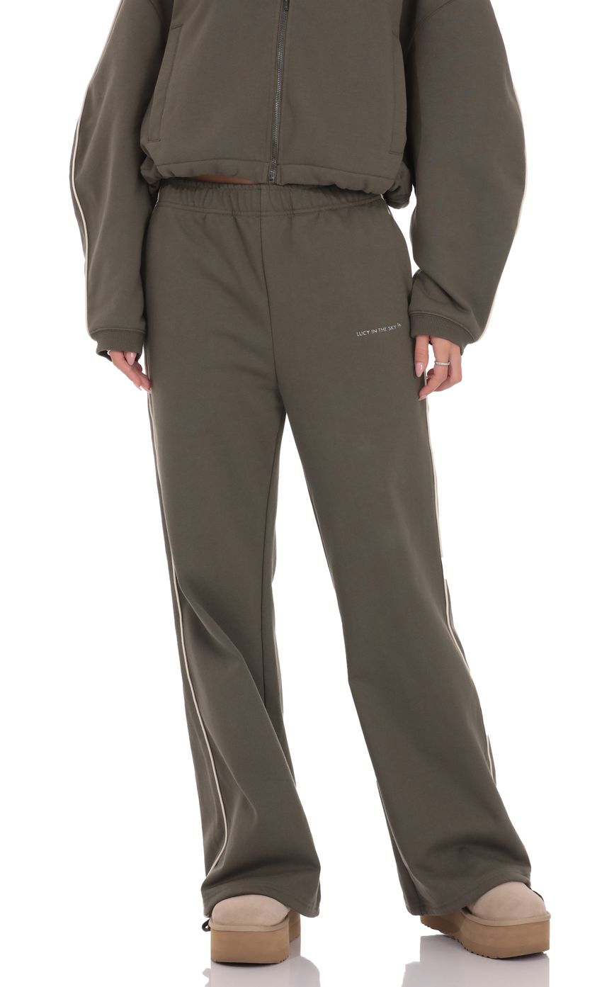 Product image for Piped Straight Leg Sweatpants in Olive Green