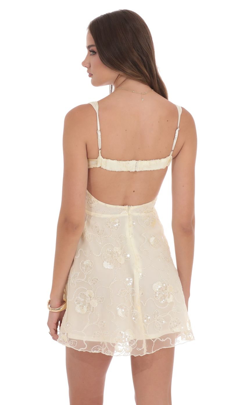 Product image for Sequin Embroidered A-Line Dress in Cream