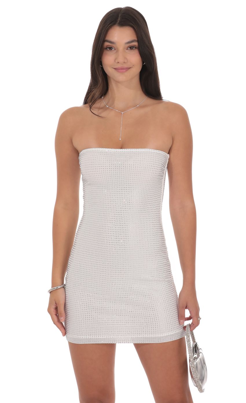 Product image for Rhinestone Strapless Bodycon Dress in White