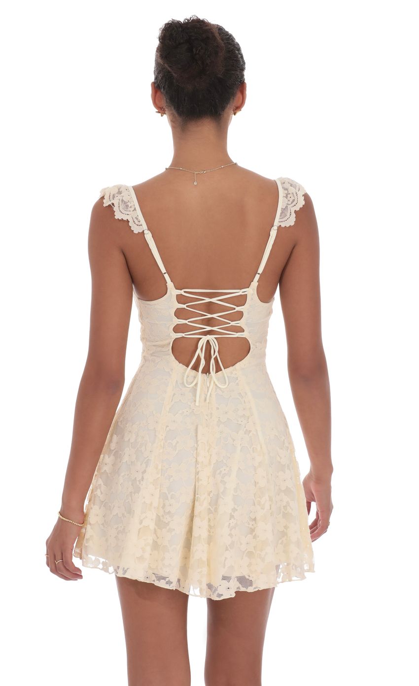 Picture Lace Fit and Flare Dress in Cream. Source: https://media-img.lucyinthesky.com/data/product-media/850xAUTO/edd8e244-cb6d-4ab8-99c3-31085d3598c8.jpg