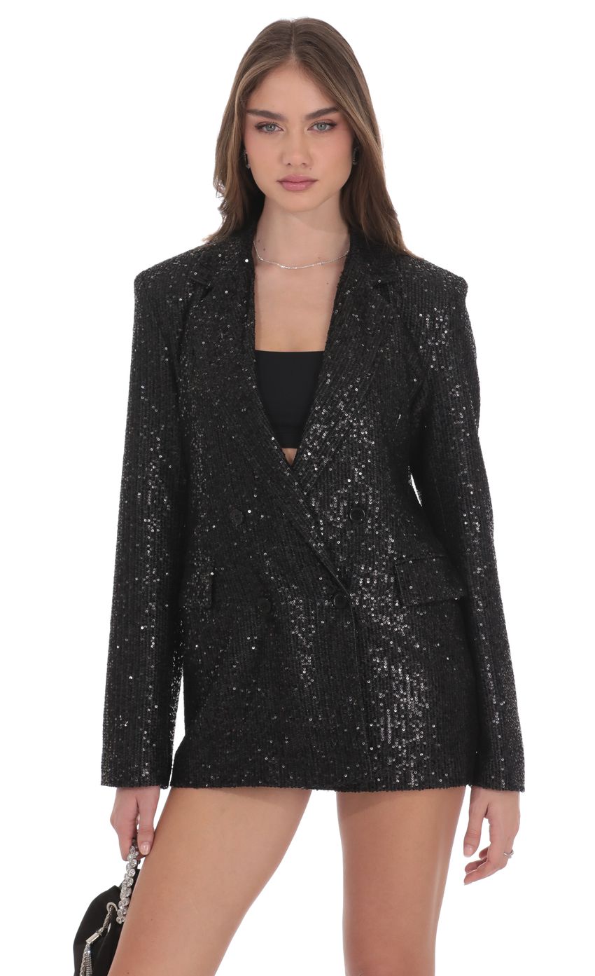 Product image for Double Breasted Sequin Blazer in Black
