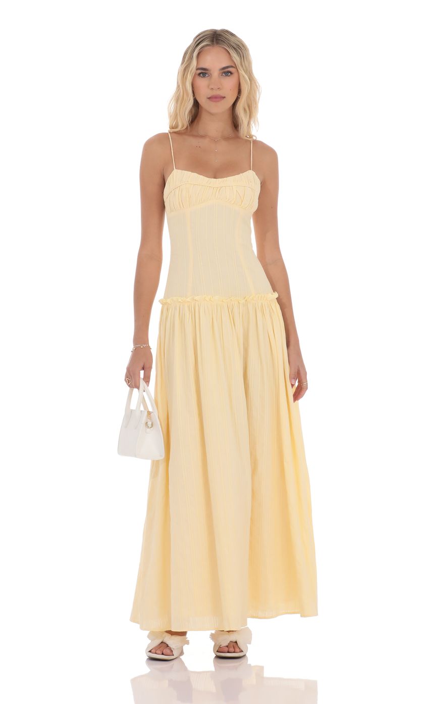 Picture Embroidered Striped Maxi Dress in Yellow. Source: https://media-img.lucyinthesky.com/data/product-media/850xAUTO/ee57cfec-7754-4337-bc79-52a4395bc9f5.jpg