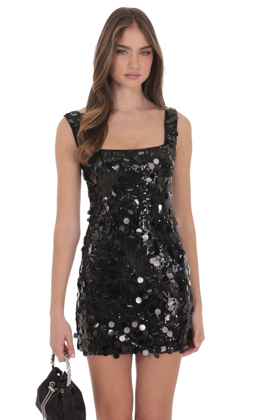 Product image for Circle Sequin Square Neck Dress in Black