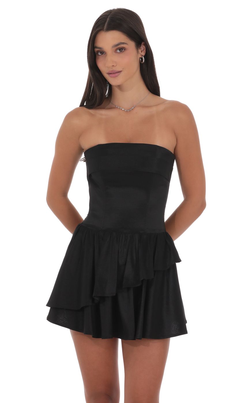Product image for Asymmetrical Ruffle Corset Dress in Black