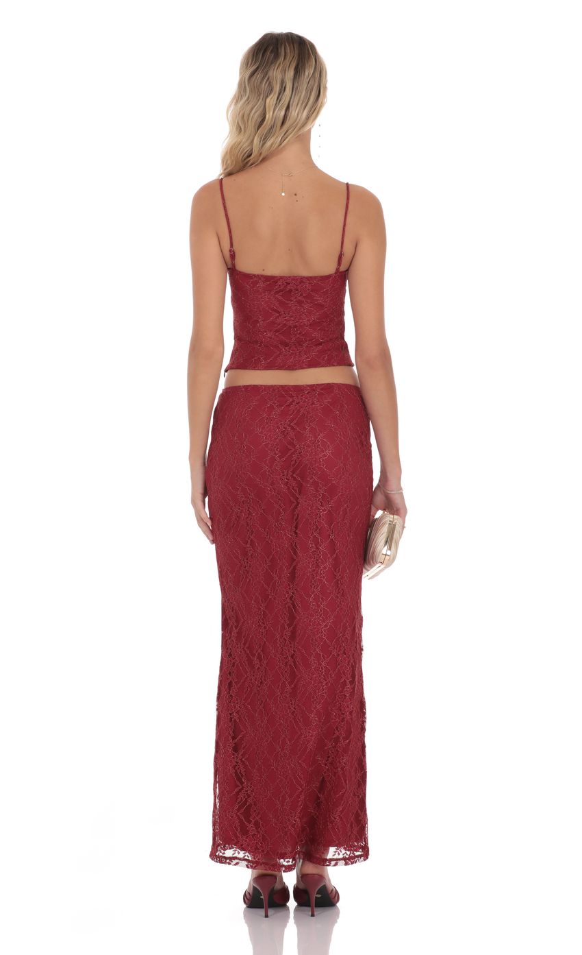 Product image for Gold Thread Lace Maxi Skirt in Burgundy