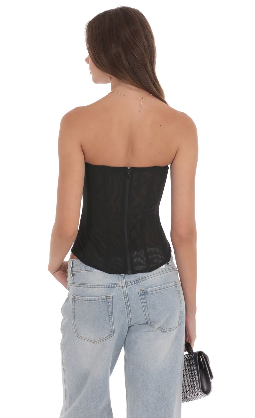 Product image for Sheer Mesh Strapless Corset Top in Black