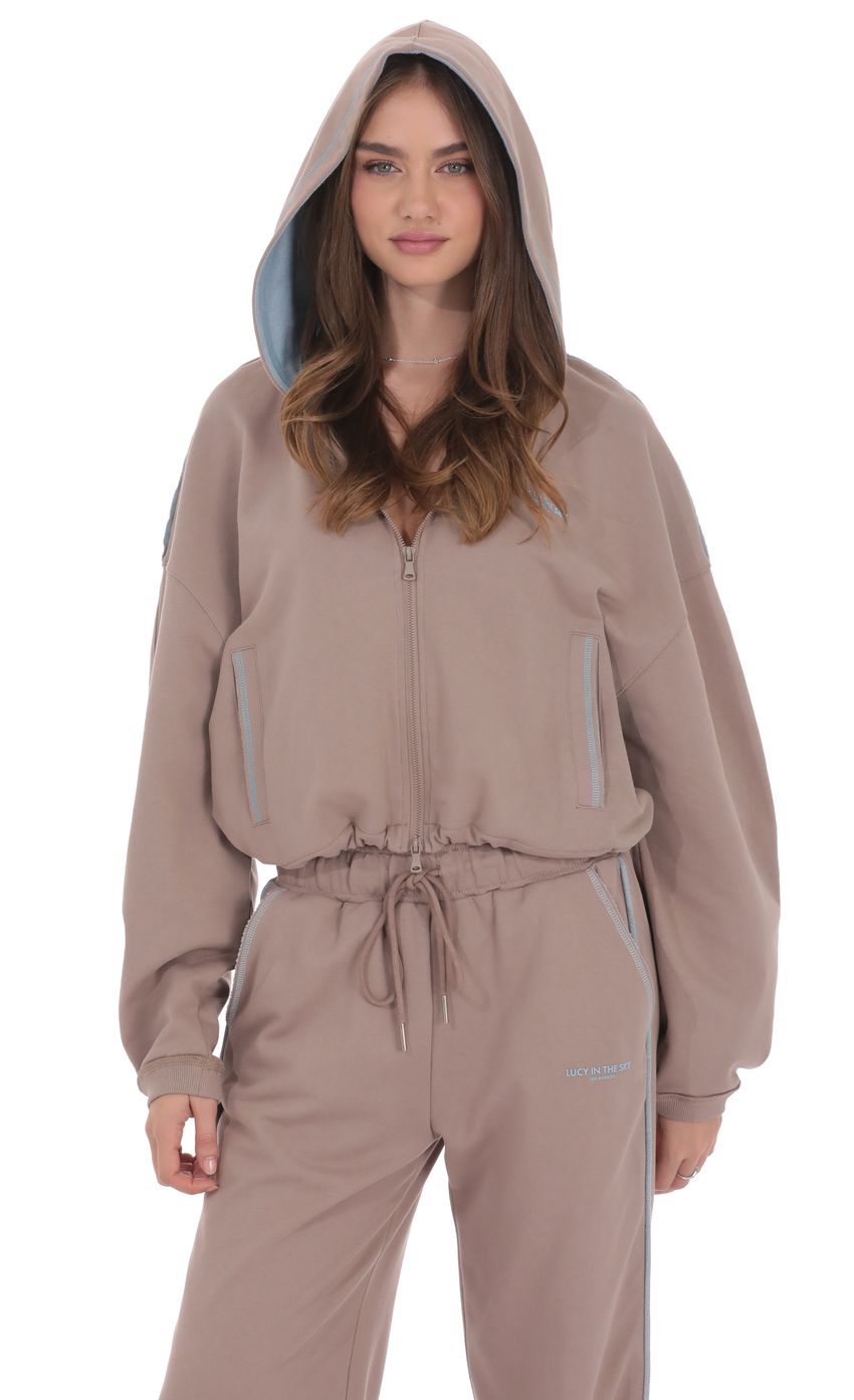 Product image for Two-Toned Cropped Hoodie in Taupe