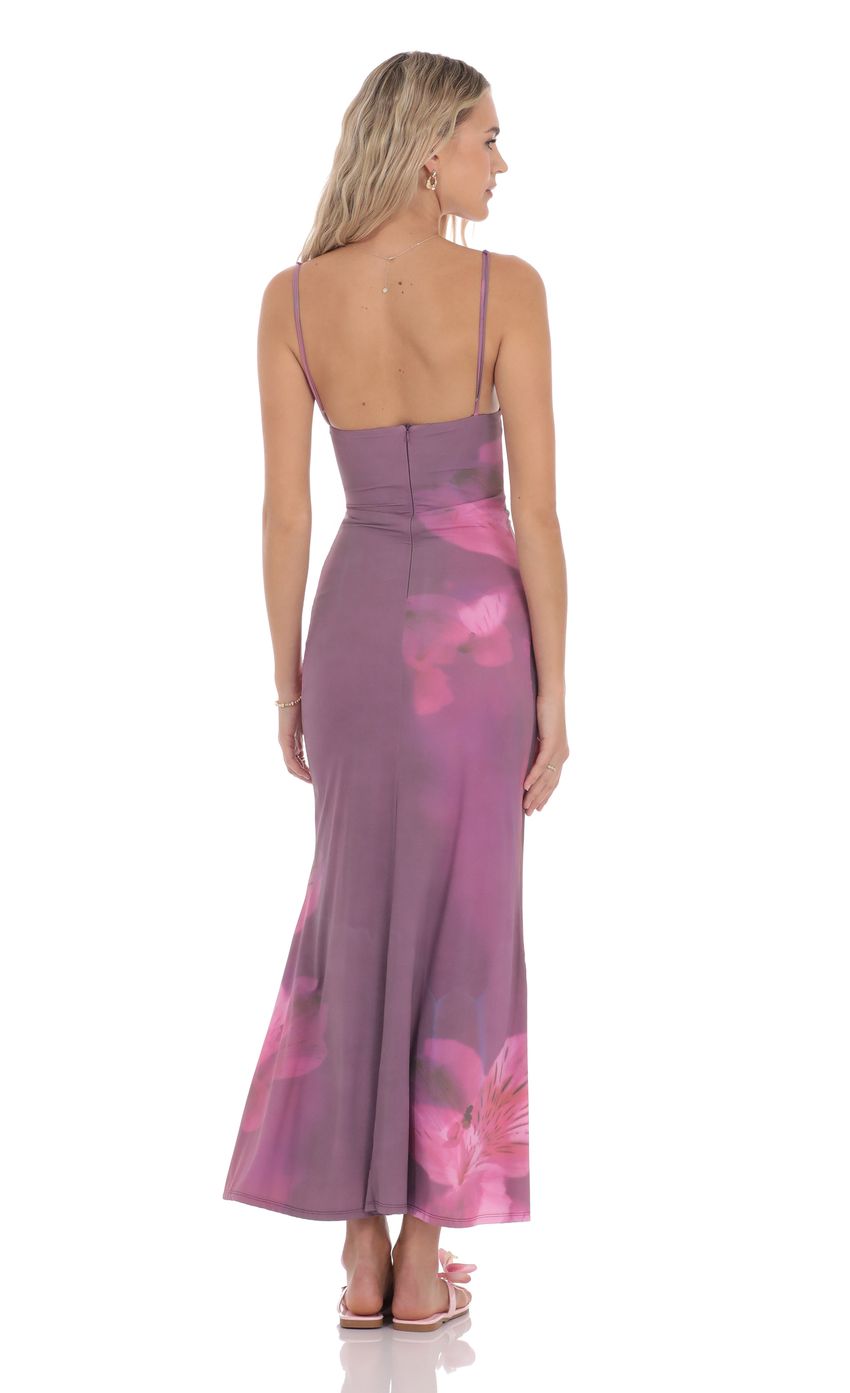 Picture Floral Ruched Cowl Neck Maxi Dress in Purple. Source: https://media-img.lucyinthesky.com/data/product-media/850xAUTO/efaa2be0-c9ee-4320-b0e5-36d1c2c18384.jpg