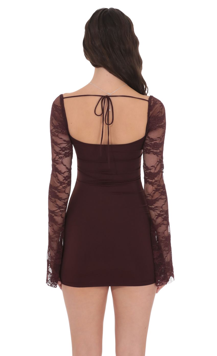 Product image for Lace Long Sleeve Bodycon Dress in Brown