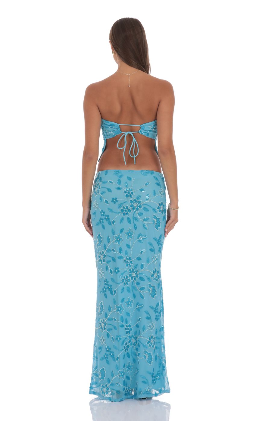 Product image for Sequin Beaded Floral Maxi Skirt in Aqua Blue