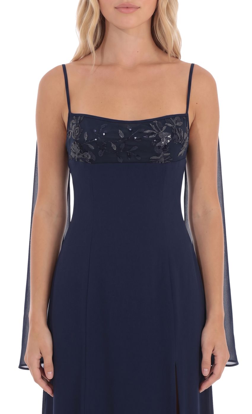 Product image for Floral Sequin Bust Maxi Dress in Navy
