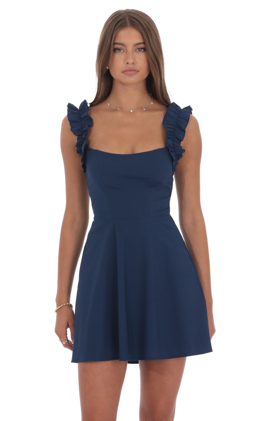 Product image for Ruffle Strap A-line Dress in Navy