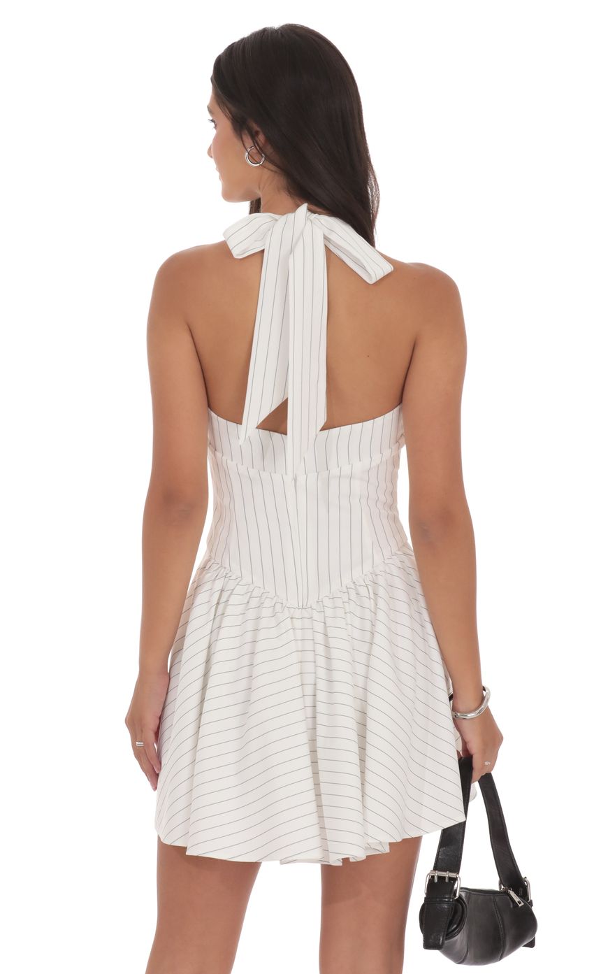 Product image for Pinstripe Halter A-line Dress in White