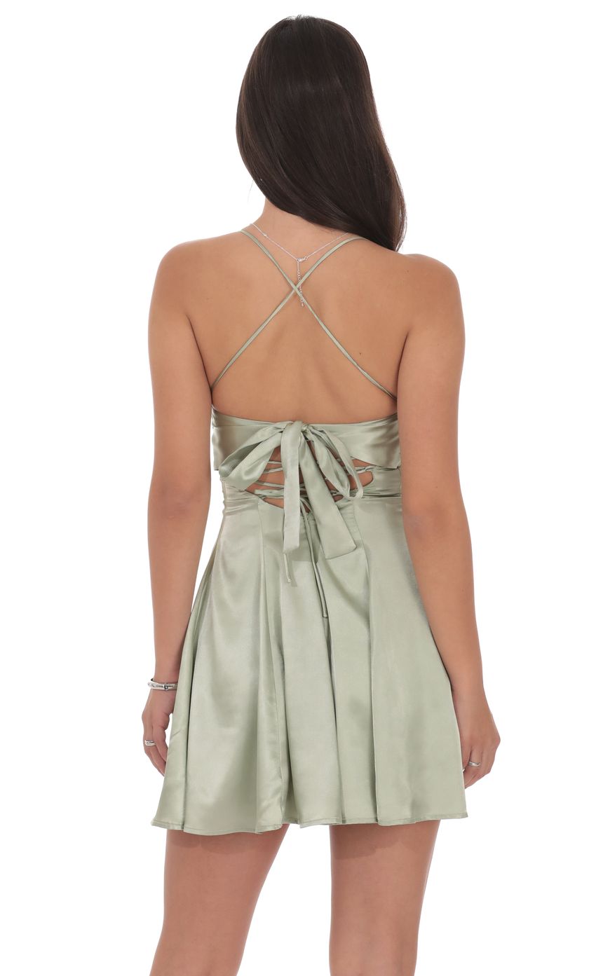 Product image for Satin Draped A-Line Dress in Sage
