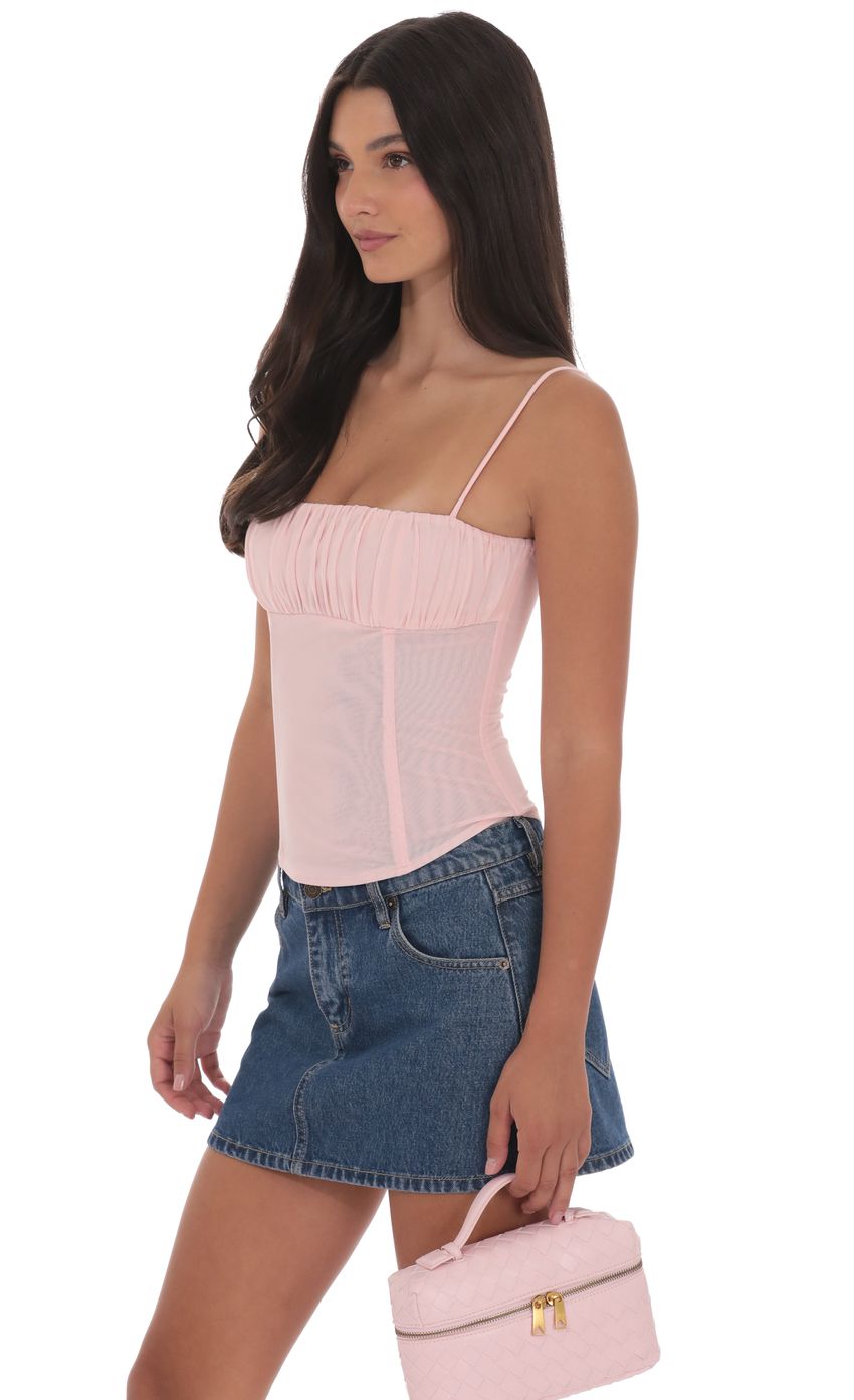 Product image for Ruched Mesh Top in Pink