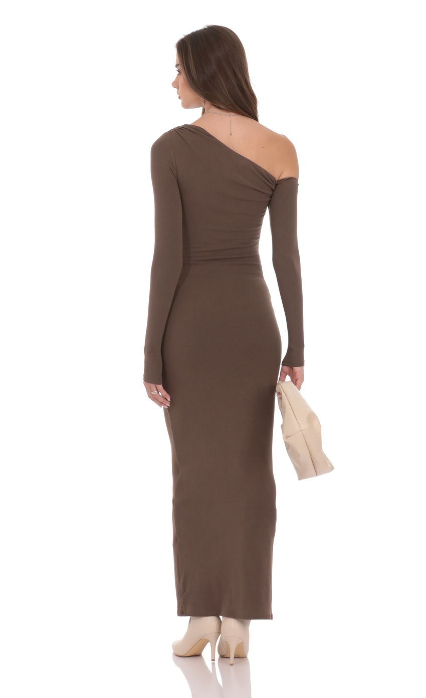 Product image for Off Shoulder Long Sleeve Maxi Dress in Brown