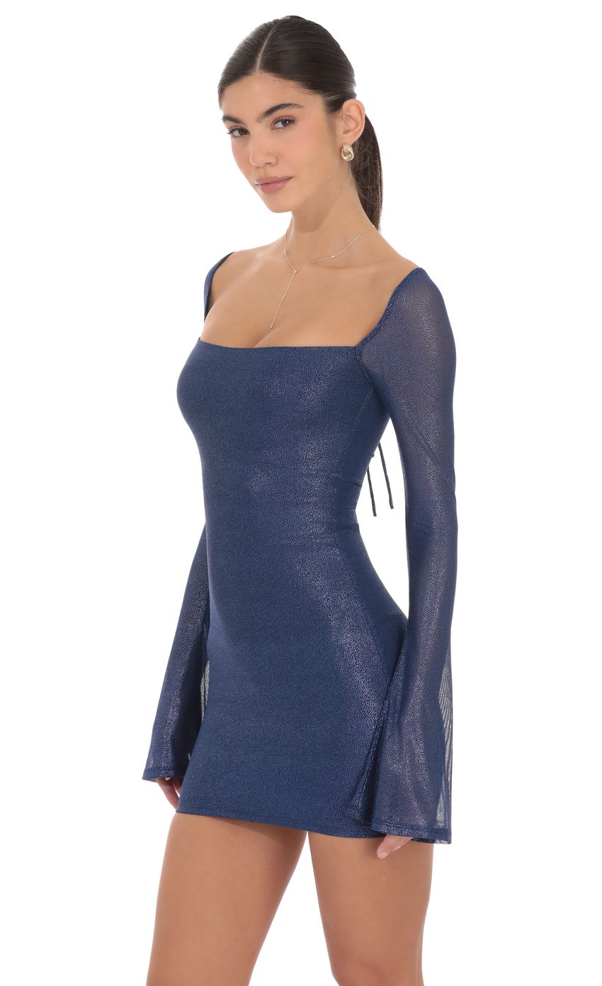 Product image for Foil Long Sleeve Bodycon Dress in Navy