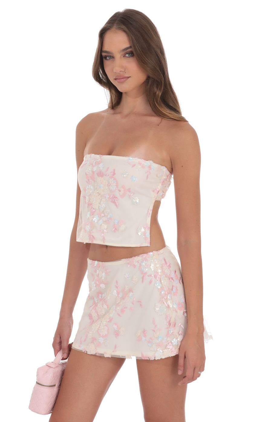 Product image for Floral Sequin Strapless Top in Cream