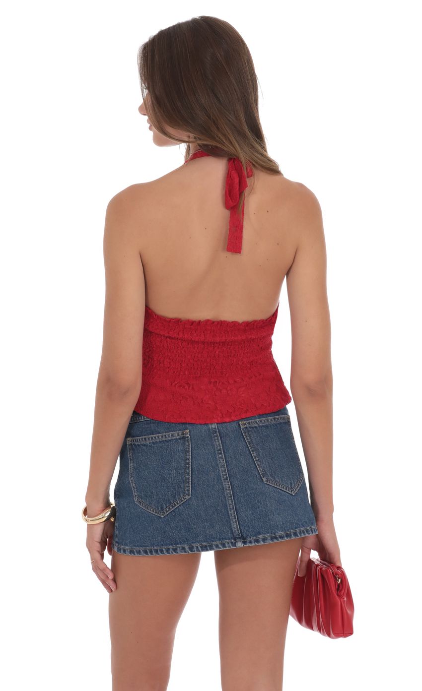 Product image for Lace V-Neck Halter Top in Red