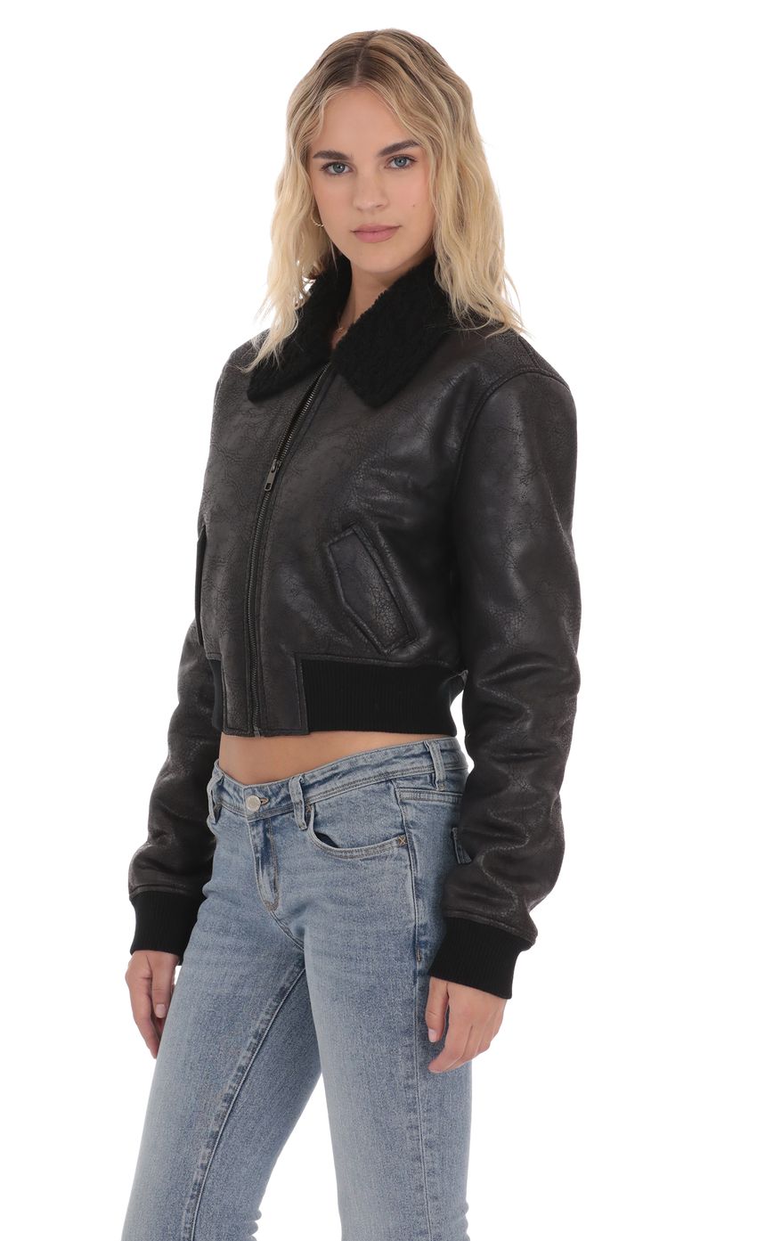 Product image for Sherpa Washed Faux Leather Jacket in Black