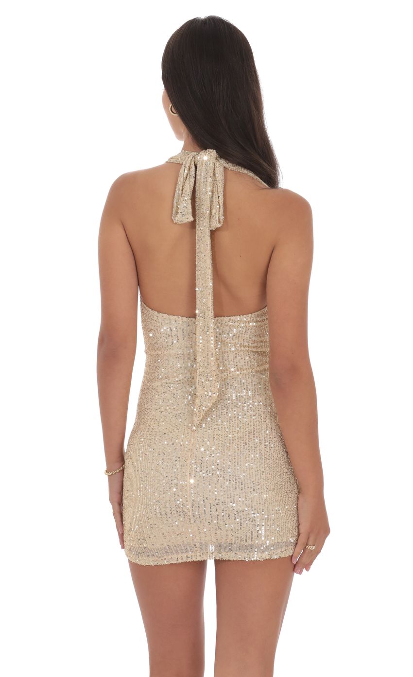 Product image for Sequin Halter Dress in Gold