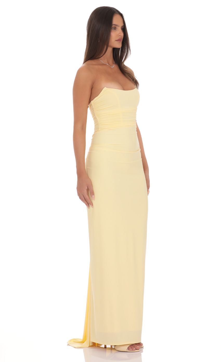 Product image for Pointed Corset Strapless Maxi Dress in Yellow
