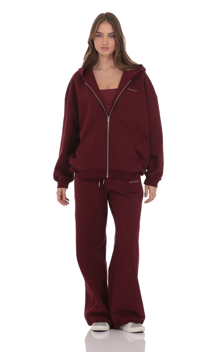 Изображение товара для Свободное худи на молнии цвета бургунди