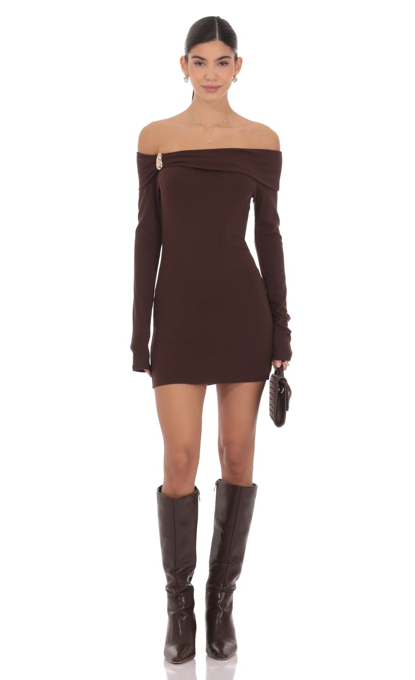 Product image for Charmed Off Shoulder Dress in Brown