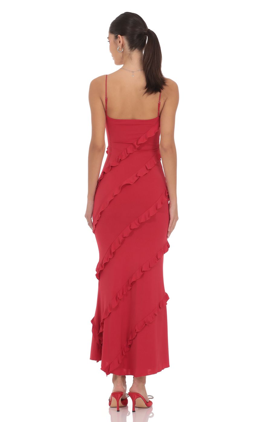 Product image for Ruffle V-Neck Maxi Dress in Red