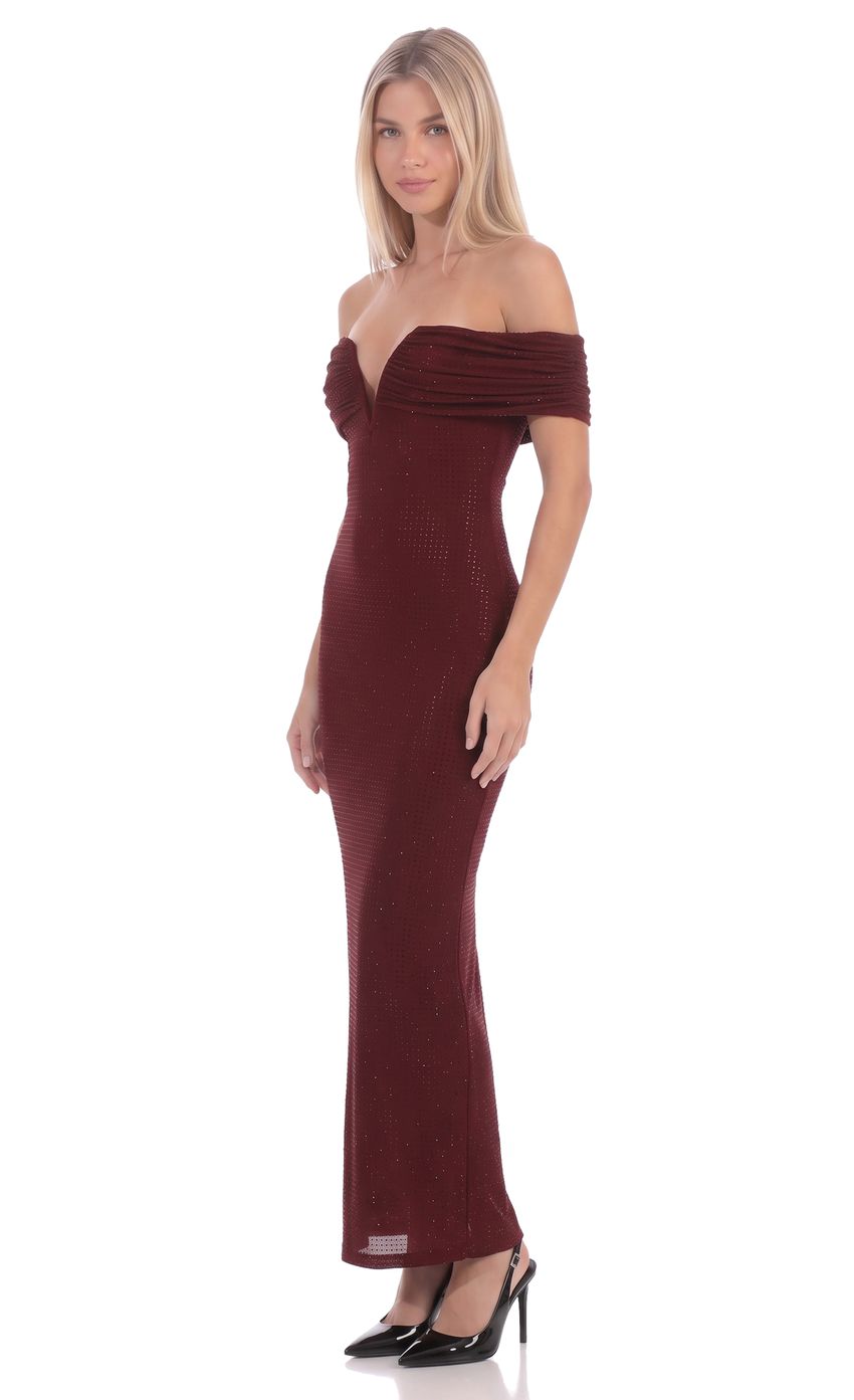 Product image for Rhinestone Off-the-Shoulder Maxi Dress in Burgundy