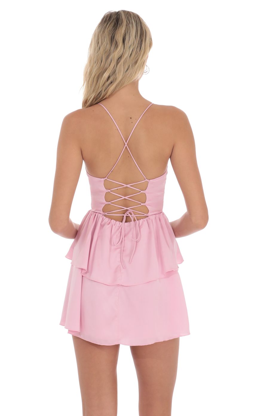 Picture Satin Jacquard Ruffle Dress in Pink. Source: https://media-img.lucyinthesky.com/data/product-media/850xAUTO/f5fcaee6-88ea-44ac-9b2a-4eb5ffb4504d.jpg