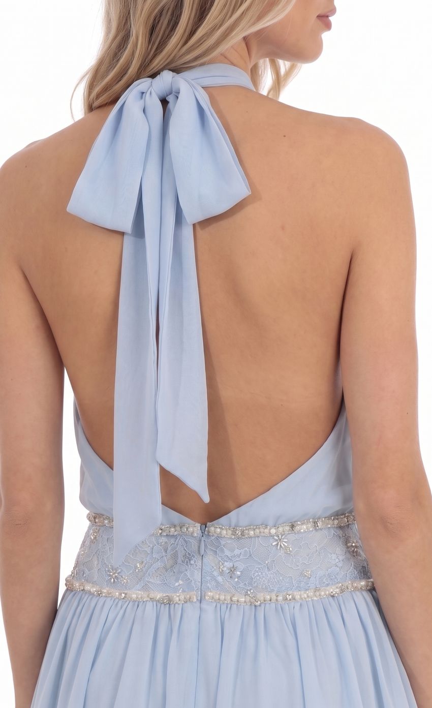 Product image for Beaded Waist Halter Mini Dress in Light Blue