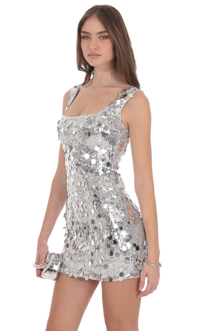 Product image for Circle Sequin Square Neck Dress in Silver