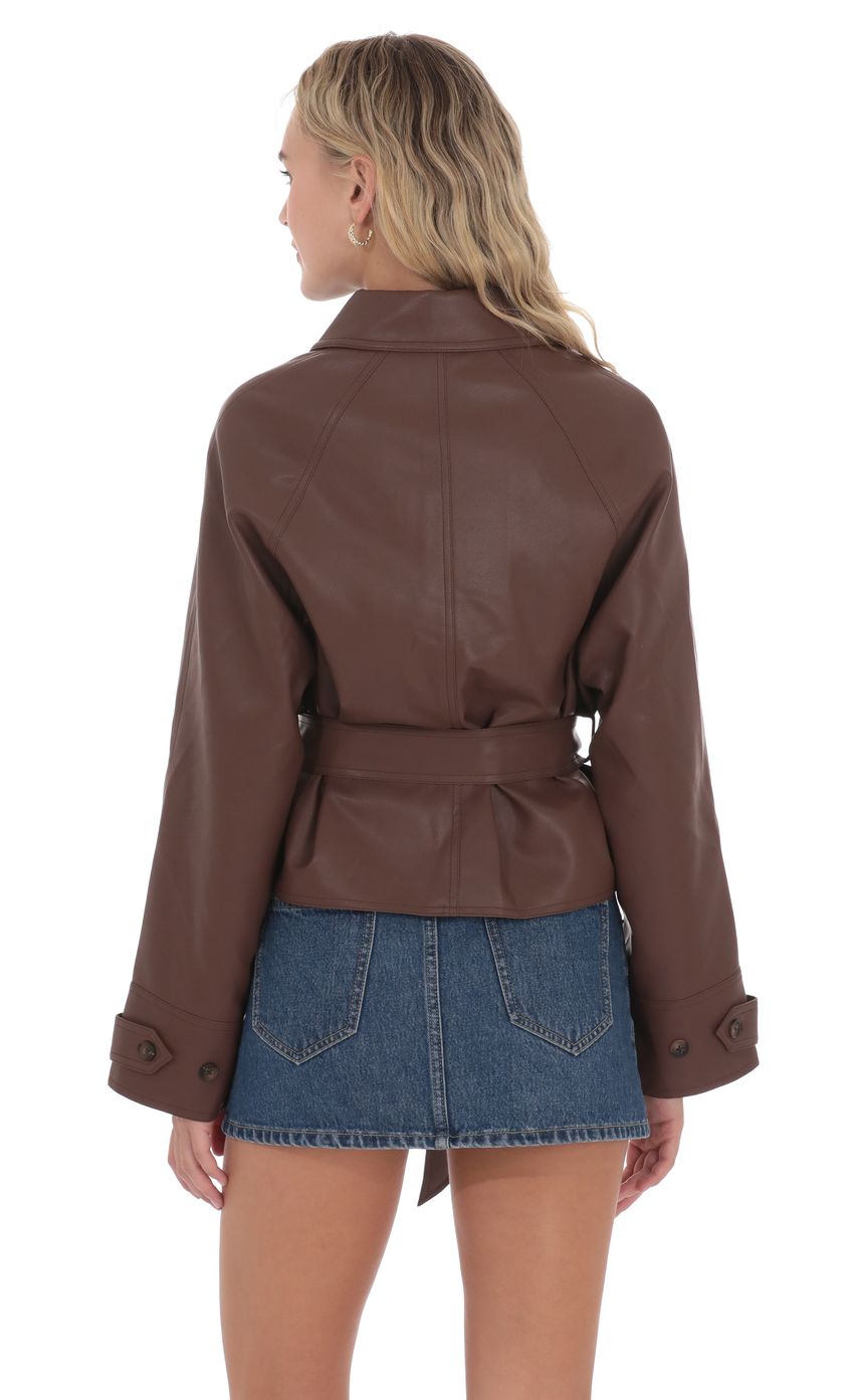 Product image for Belted Faux Leather Jacket in Black